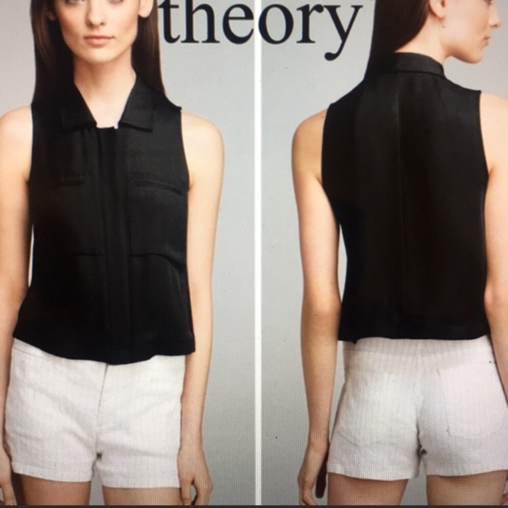 Theory Black Silk Zip-Up Blouse size M